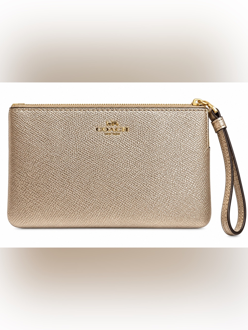 NWT Coach Gold Metallic Leather Zip Pouch